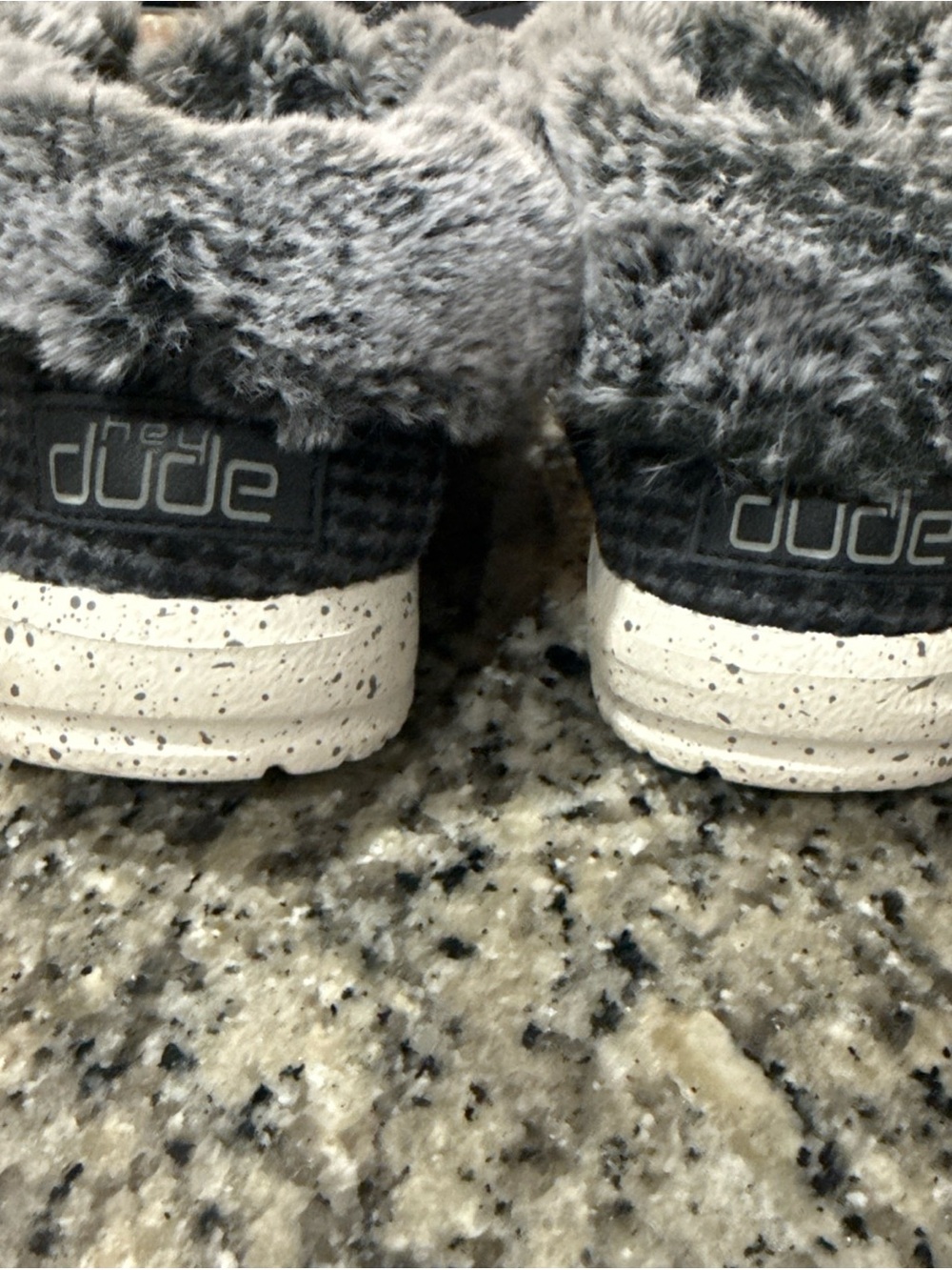 Hey Dude womenβs 7 Slip-On Shoes with Gray Faux Fur Trim